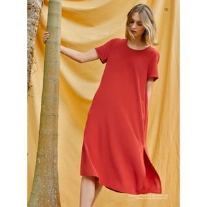 Cuyana Silk Pleat-Back Tee Dress S/M